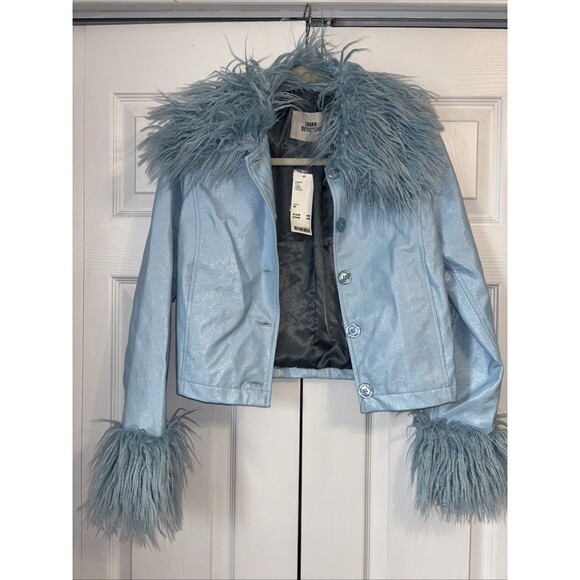 Urban Outfitters “MIA” Jacket NWT - Sky Blue Y2K Feather Jacket - Adult Women XS - Picture 1 of 11